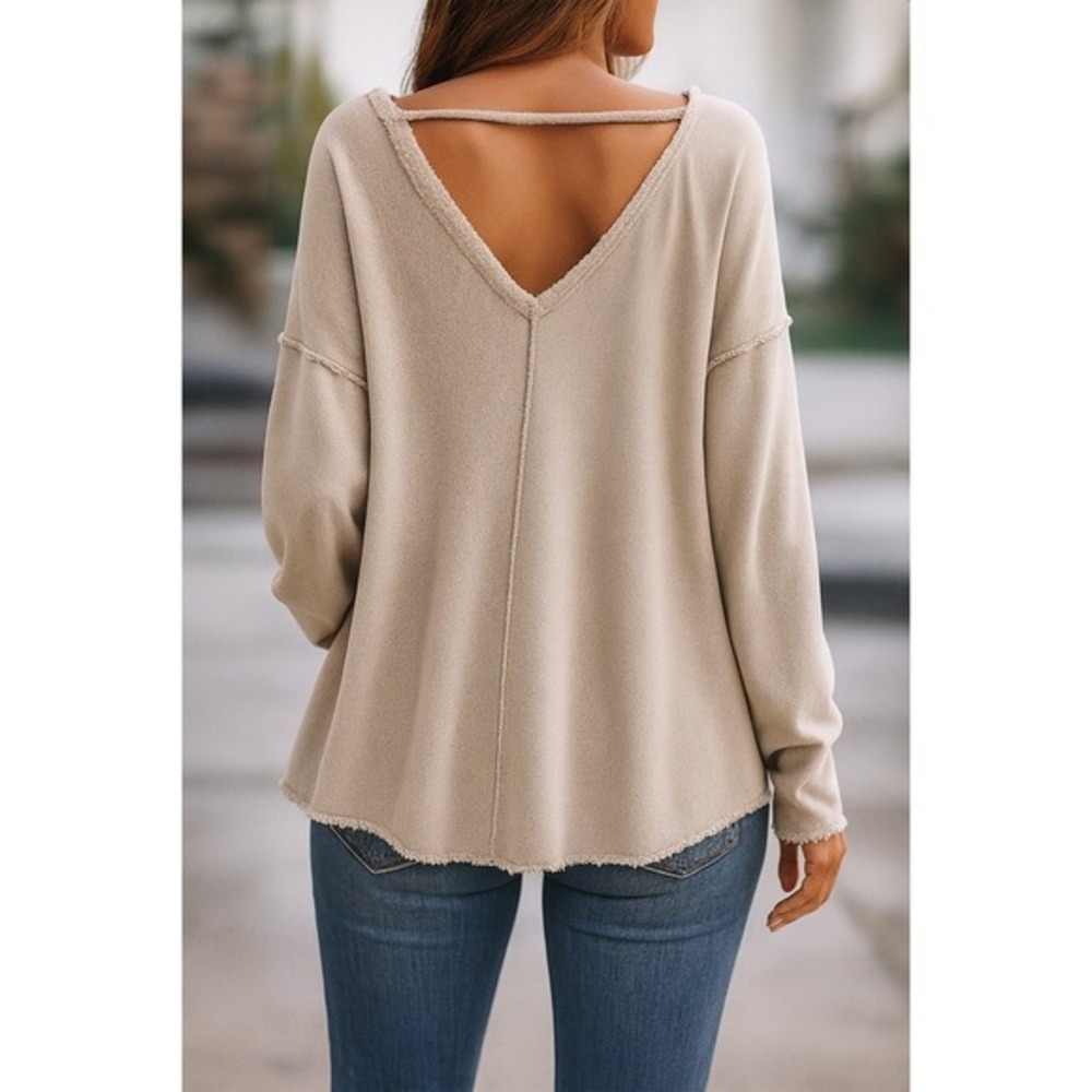 Wiya‎ Boho Oversized Slouchy Sweatshirt Women 10 Beige Terry Knit Raw Hem Italy